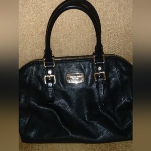 Genuine Michael Kors Large Black Leather Bedford Satchel with gold accents